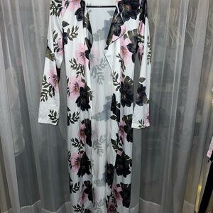 Fashion Nova Floral Trench Coat - White, Pink, Black